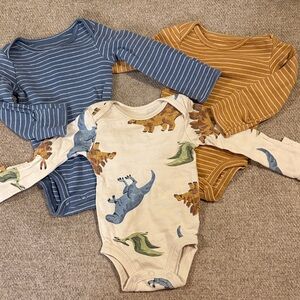 Carter's Blue, Brown, and Cream Dinosaur Bodysuits